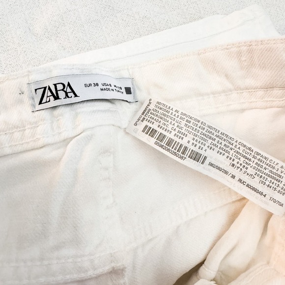 Zara Flare White Denim Jeans Button Fly Ripped Throuhout Size 06 - Picture 4 of 7